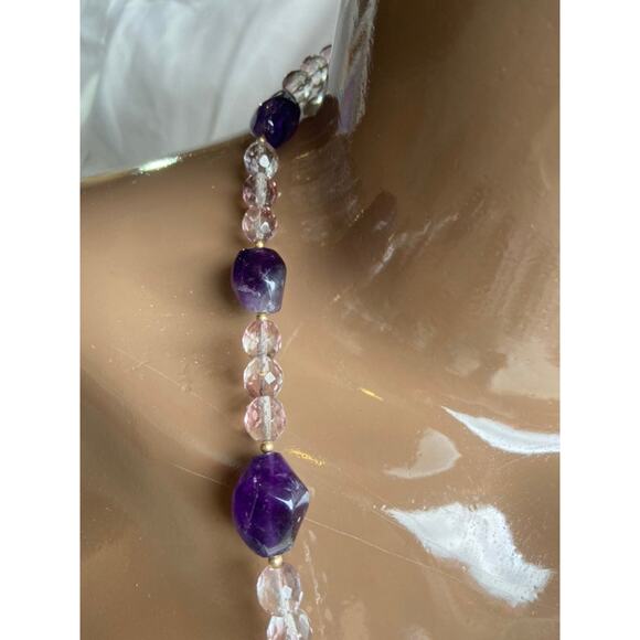 26" Polished Amethyst & Fire Polished Crystal Necklace wit 14K Gold Filled Clasp - Picture 3 of 3